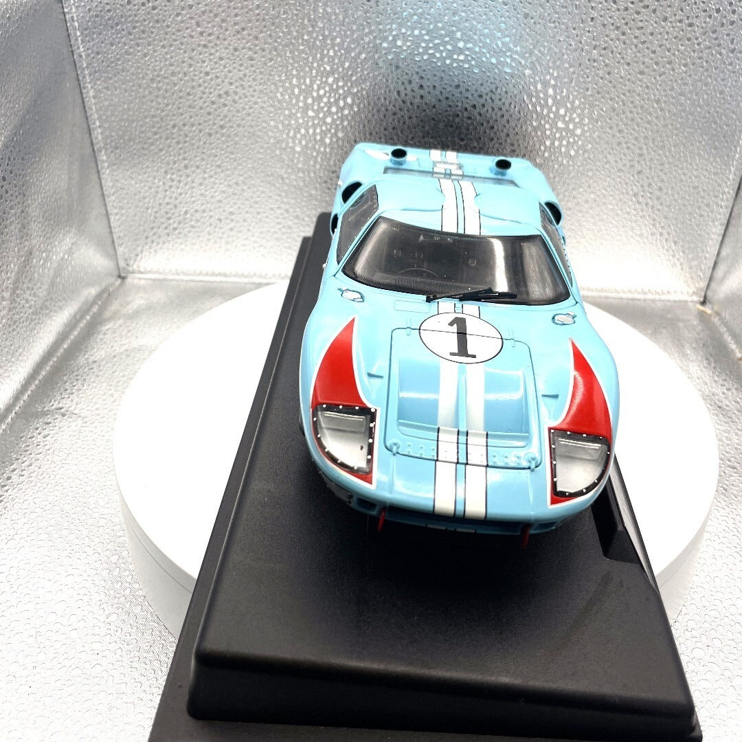 1966 Ford Gt-40 MKII #1 Light Blue Die Cast with Base, Scale: 1/18
front end view