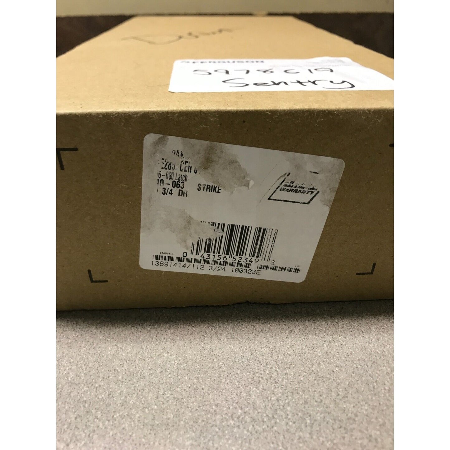 Schlage Allegion Door Handle and Knob 5978619 Sentry box label