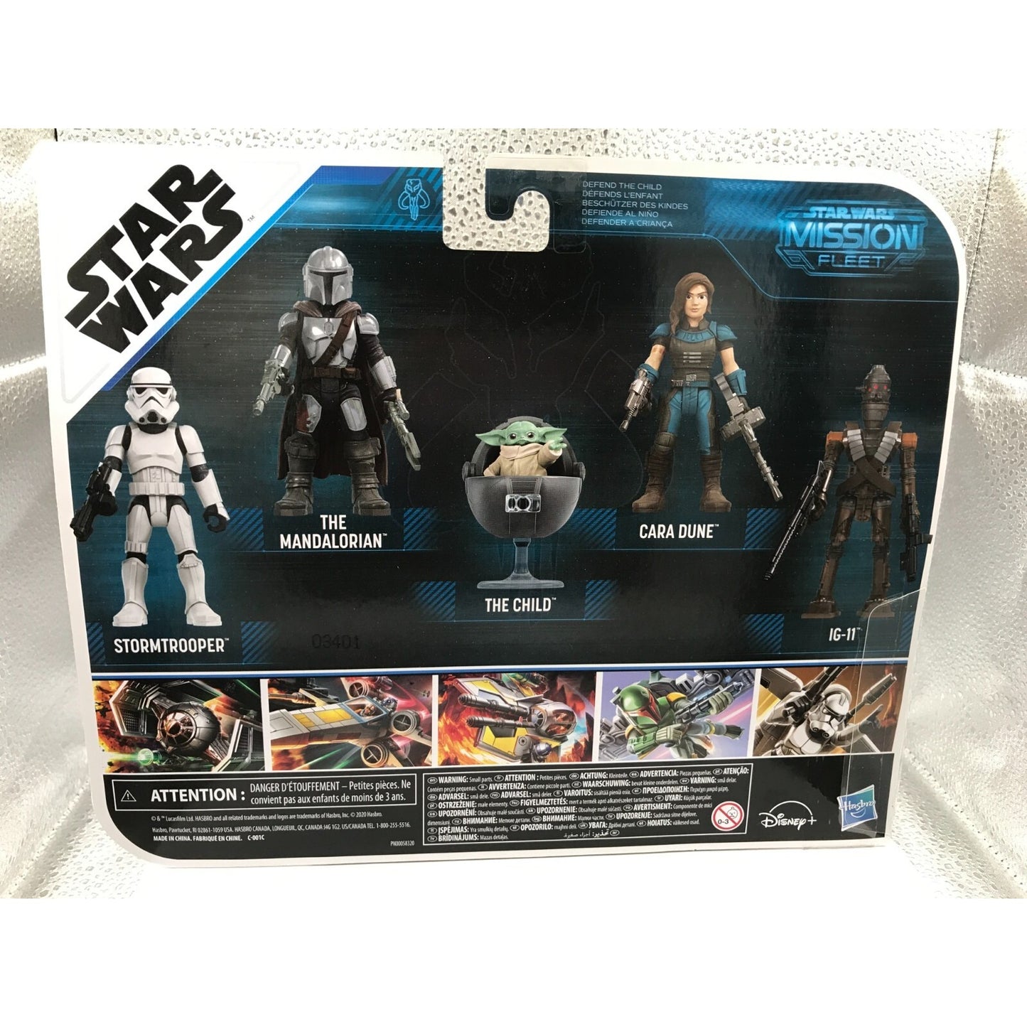Star Wars Mission Fleet "Mandalorian Set" - The Mandalorian, The Child, Cara Dune, IG-11, Stormtrooper back of package item details