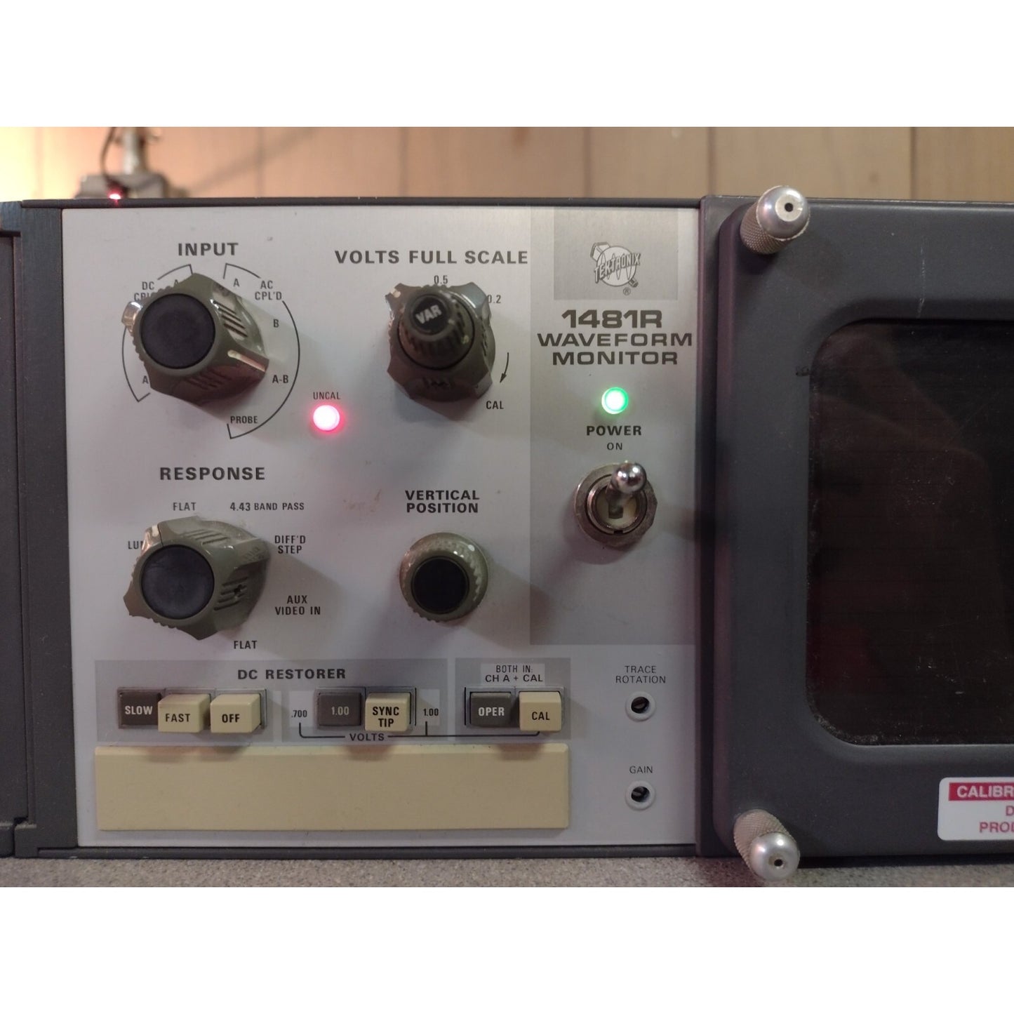Tektronix 1481R Waveform Monitor front panel controls closeup