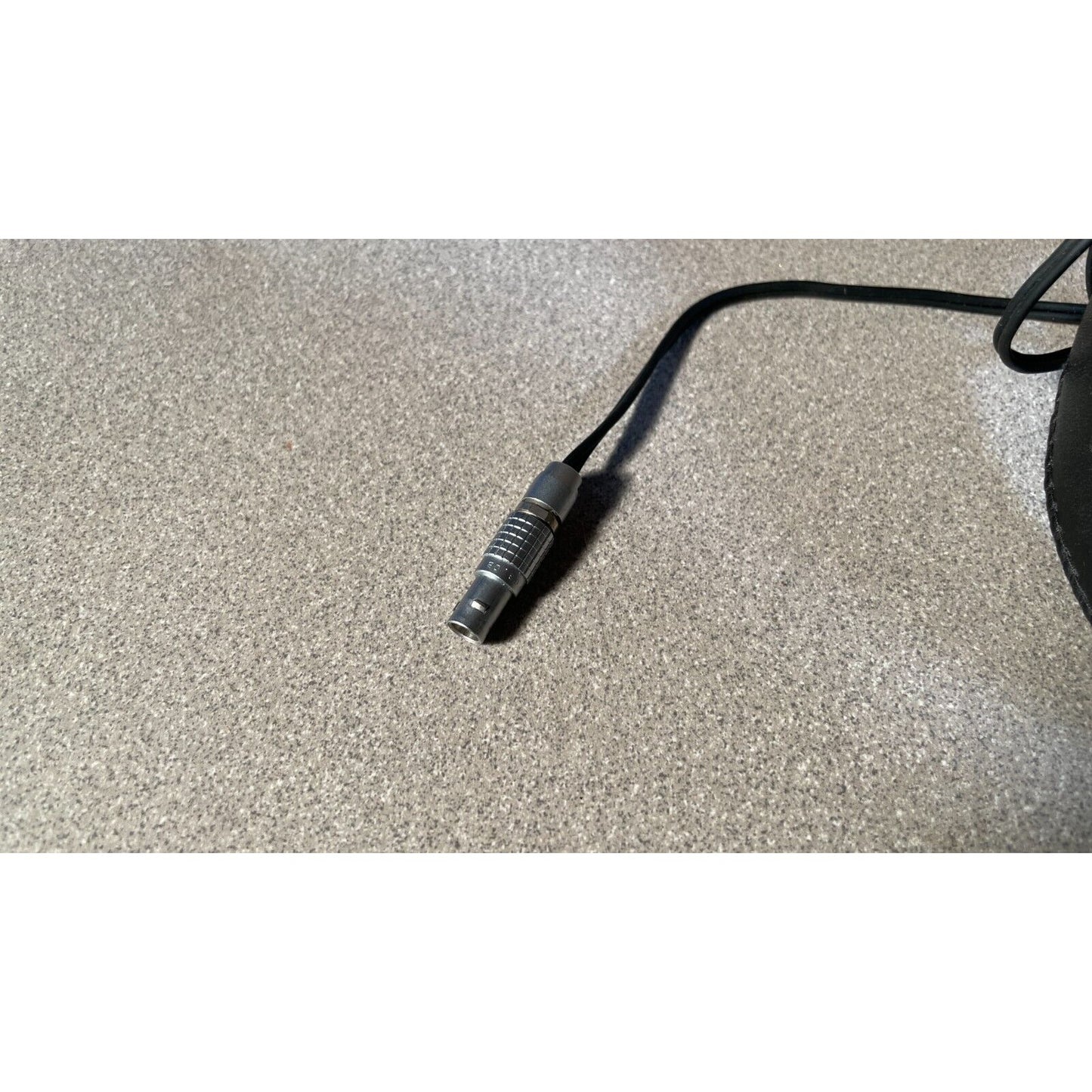 Ritron Headset with mic, push to talk, lemo connector connector closeup