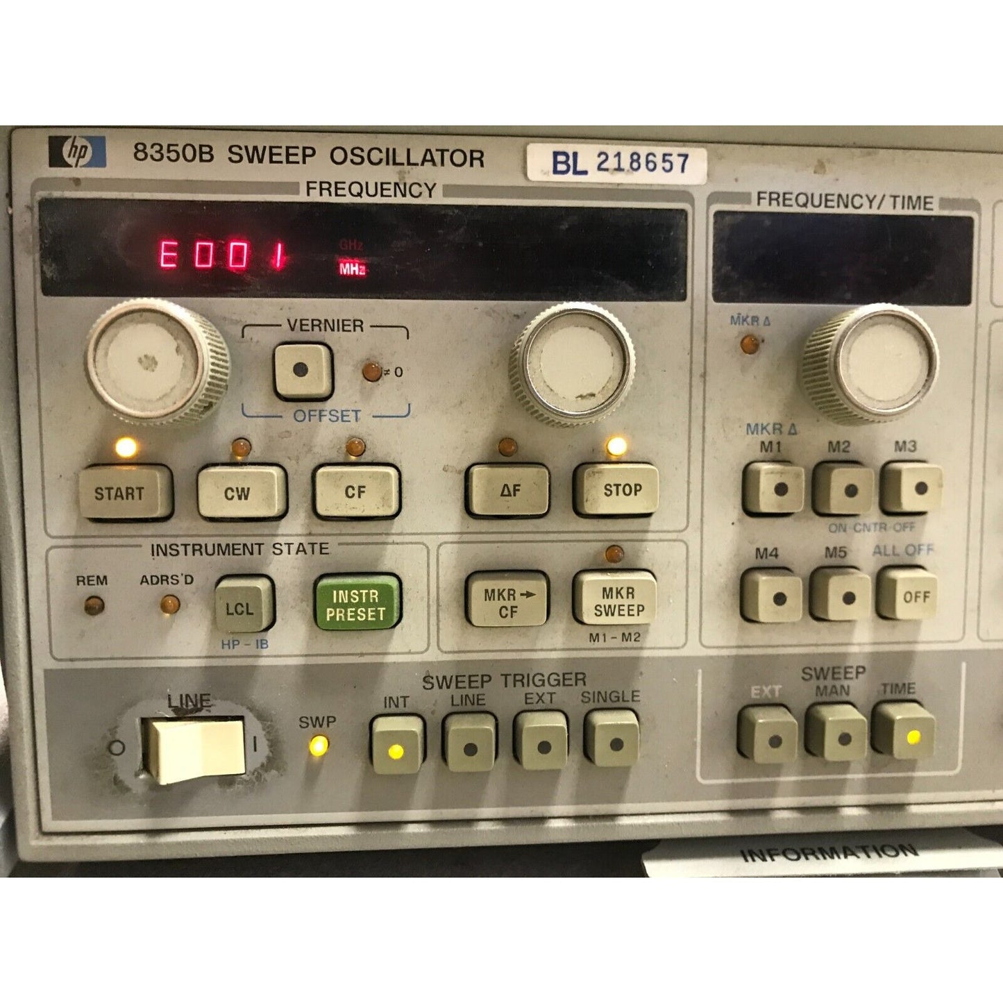 HP Hewlett Packard 8350B Sweep Oscillator Aglent Main Frame left side of front panel closeup