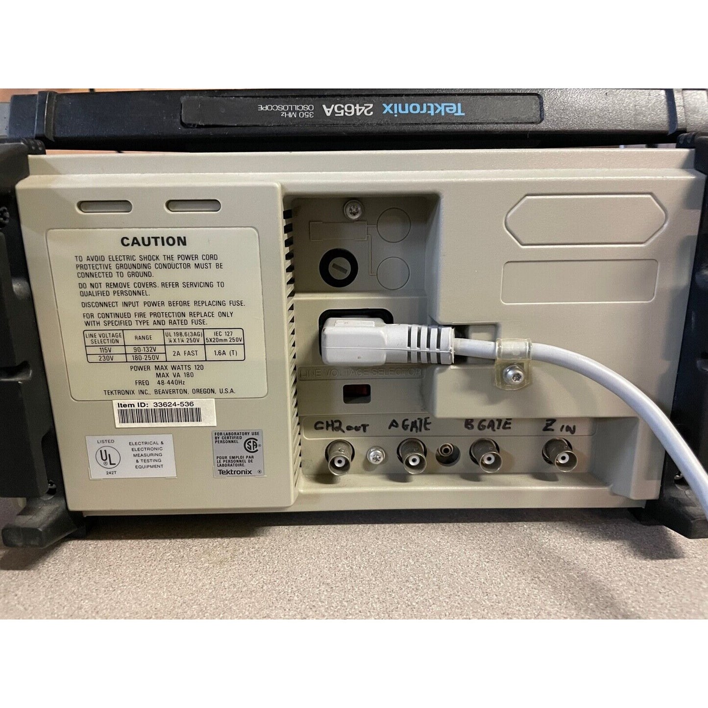 Tektronix 2465A 350 MHz Oscilloscope back panel