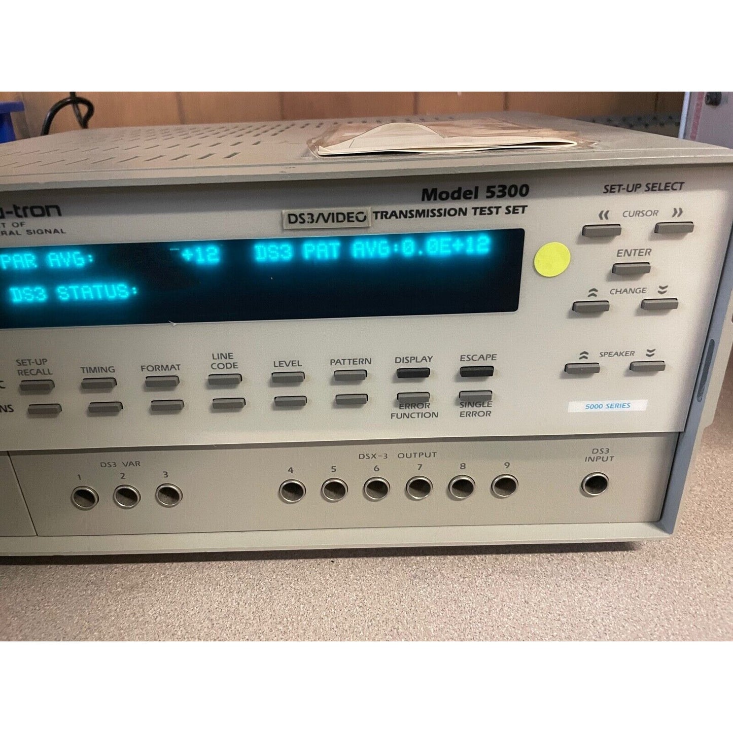 Tau-tron Model 5300 right side of front panel closeup with display on