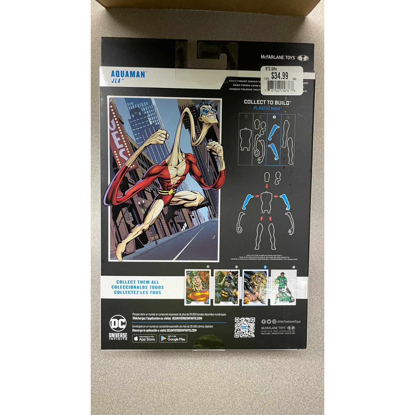 McFarlane Toys DC Multiverse Aquaman Figure, missing a build piece back of package item details