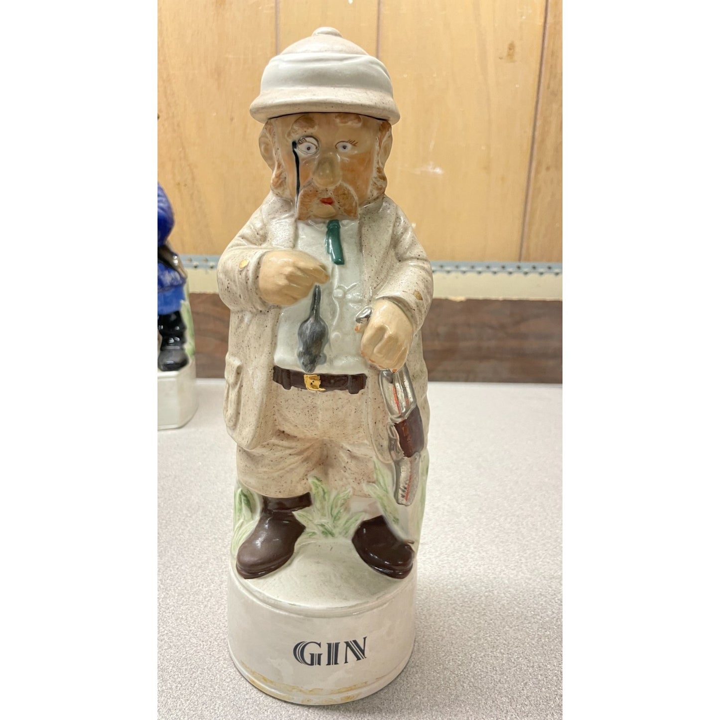 Vintage Alberta's Ceramic Hand Painted Gin Decanter man with monocle and gun figureine