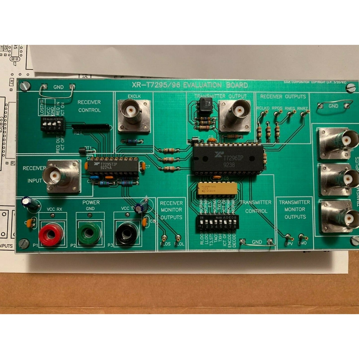 XR-T7295/96 Evaluation Board closeup of front of circuit board