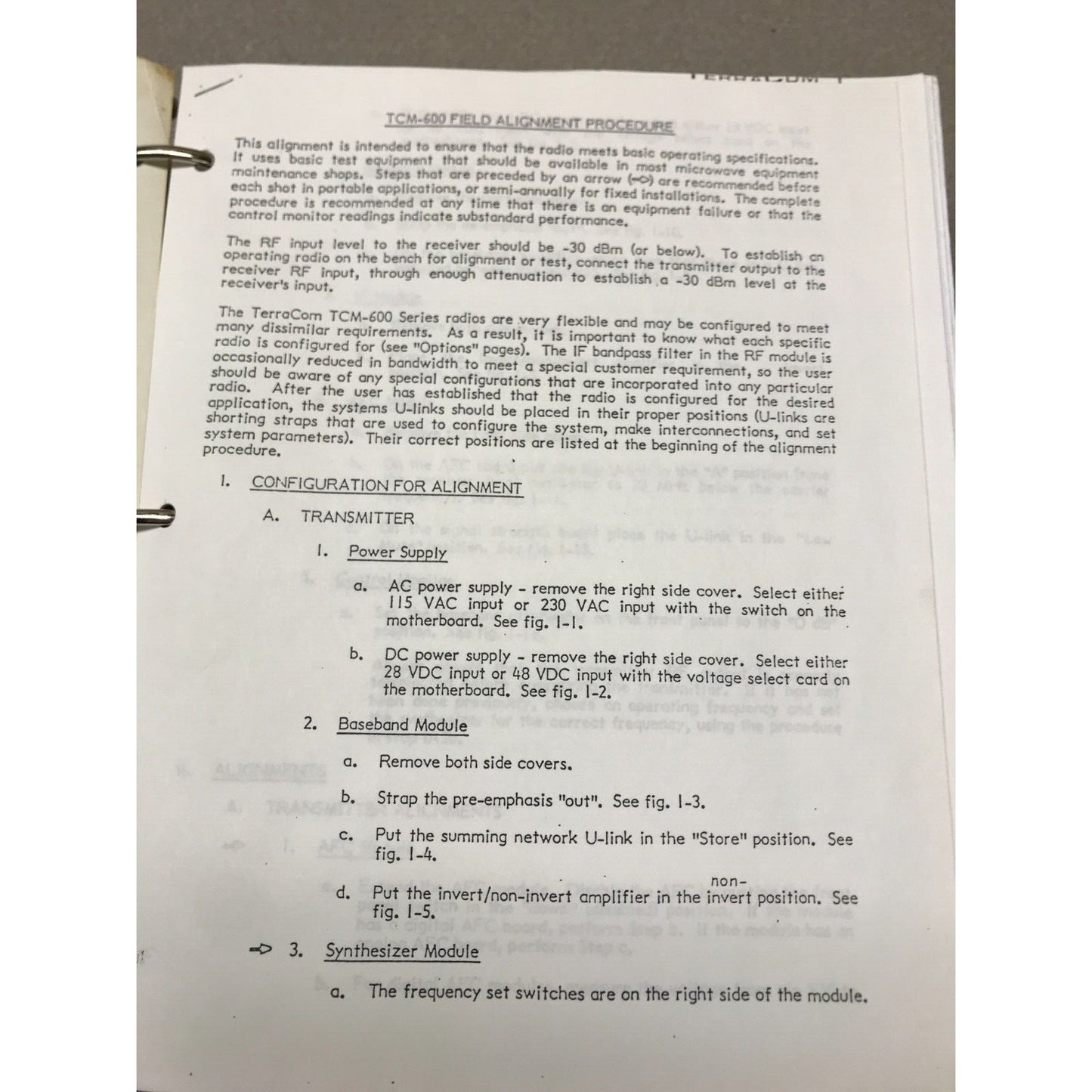 Terracom TCM-6 Series Analog Microwave Product Manual with Schematics sample page
