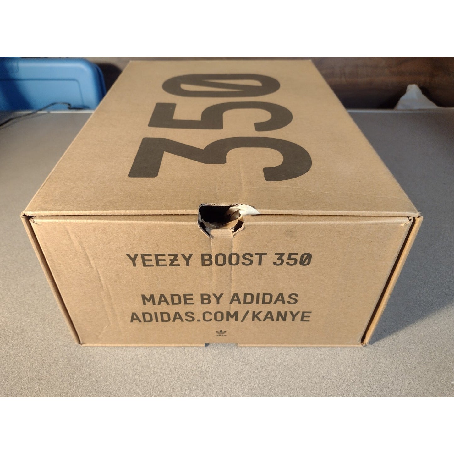 Adidas Yeezy Boost 350 V2, US Size 12 Mens, F36980 Butter box with product information