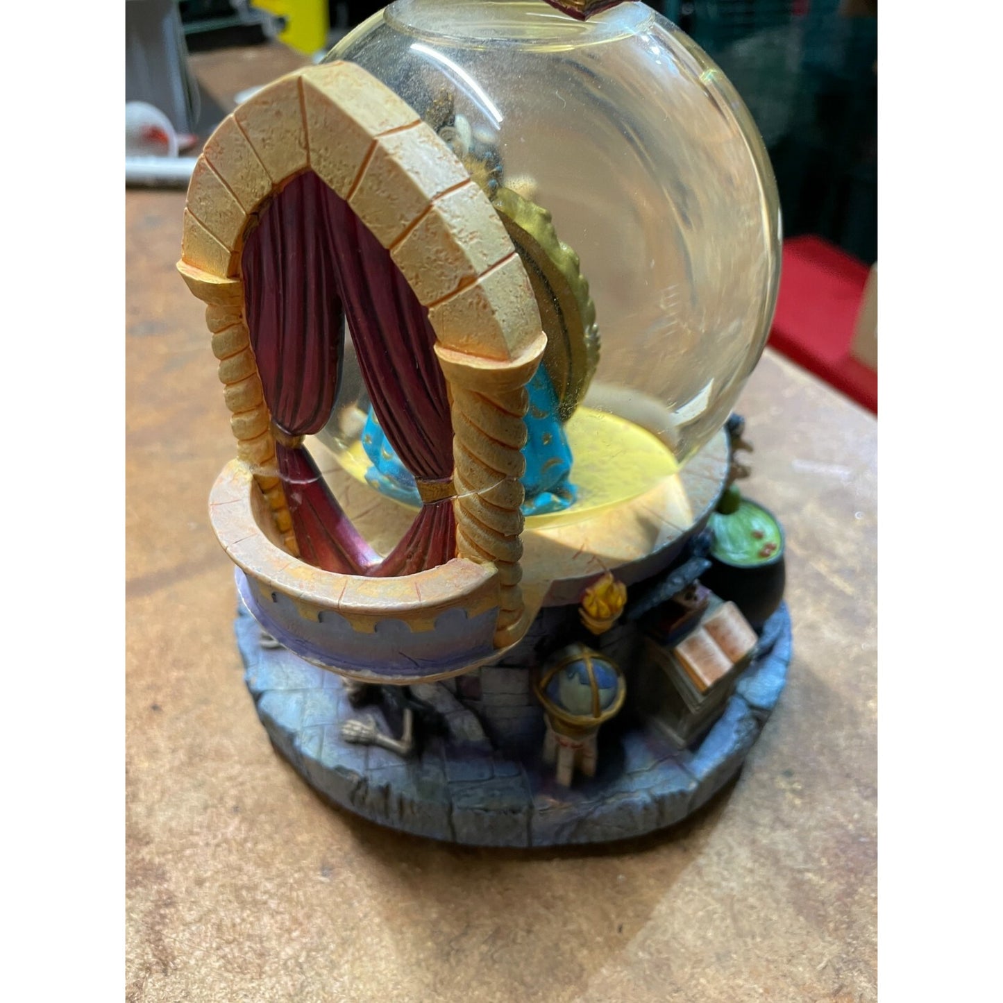 RARE DISNEY VILLAINS EVIL WITCH MIRROR, MIRROR SNOW GLOBE! back view castle balcony