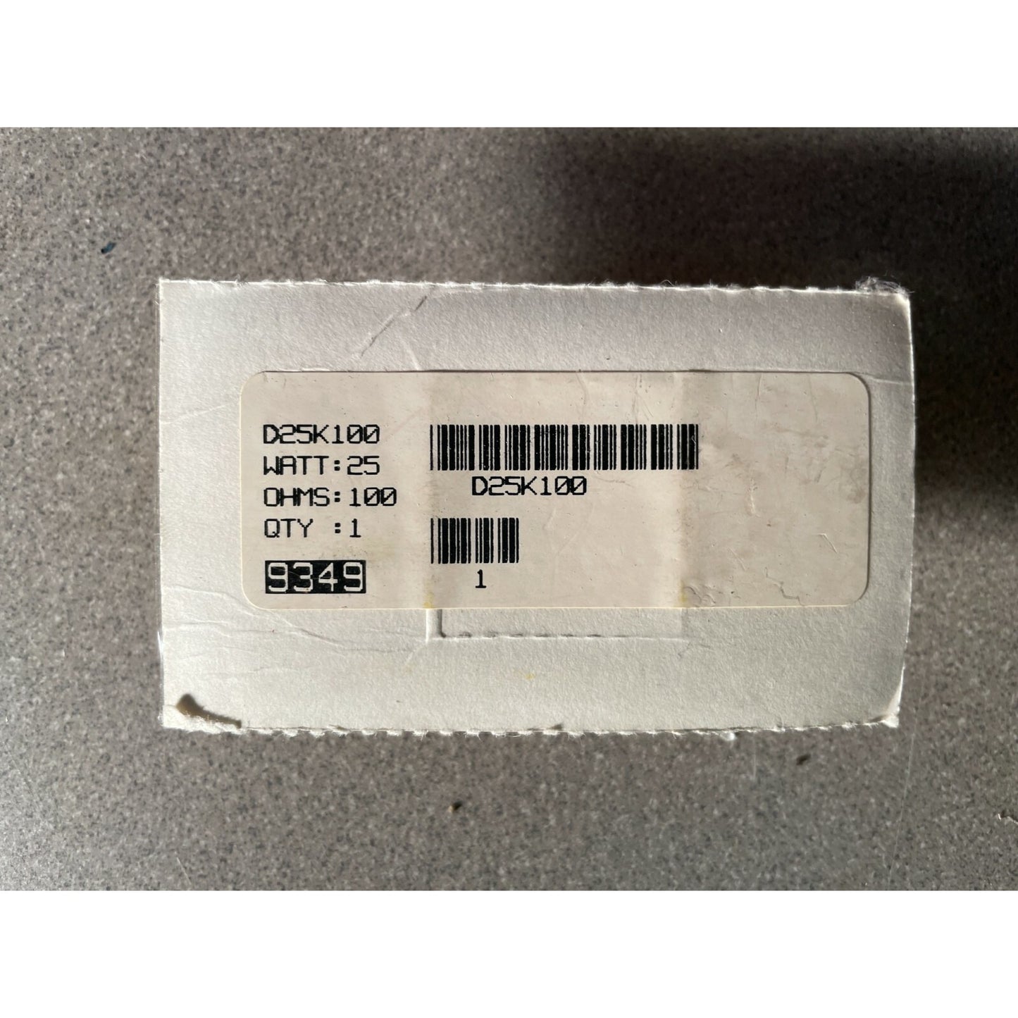 100 Ohm 25W Slide Adjustable Power Resistor OHMITE D25K100 back of package