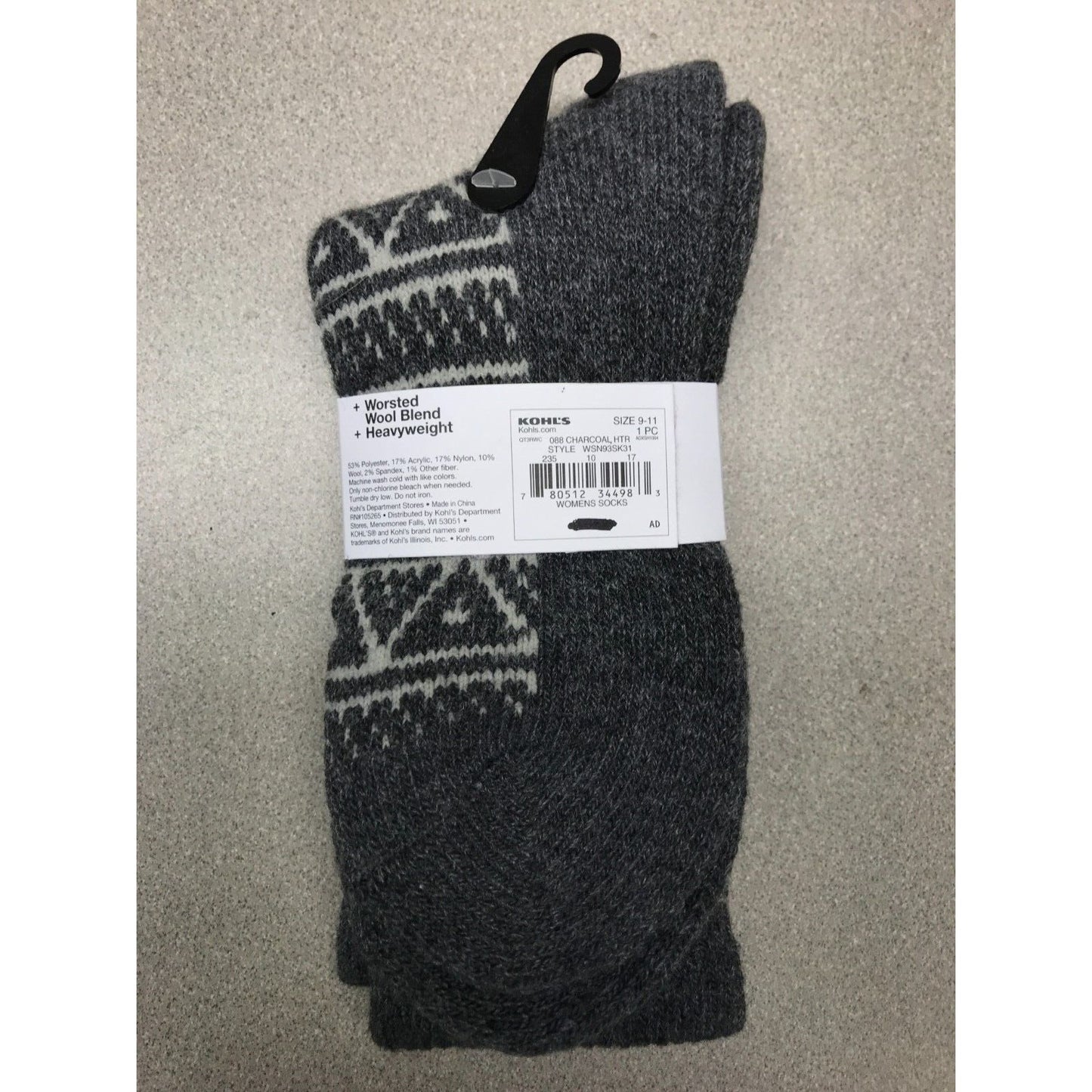 Sonoma The Warm Wool Sock - Size 9-11 Women's Trekking Crew back label