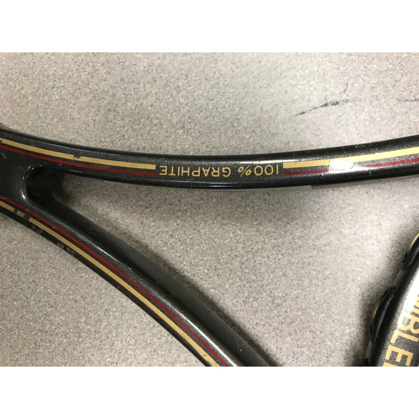 Wimbledon Graphite Tennis Racket in Original Wimbledon Carrying Case shaft closeup 100% graphite