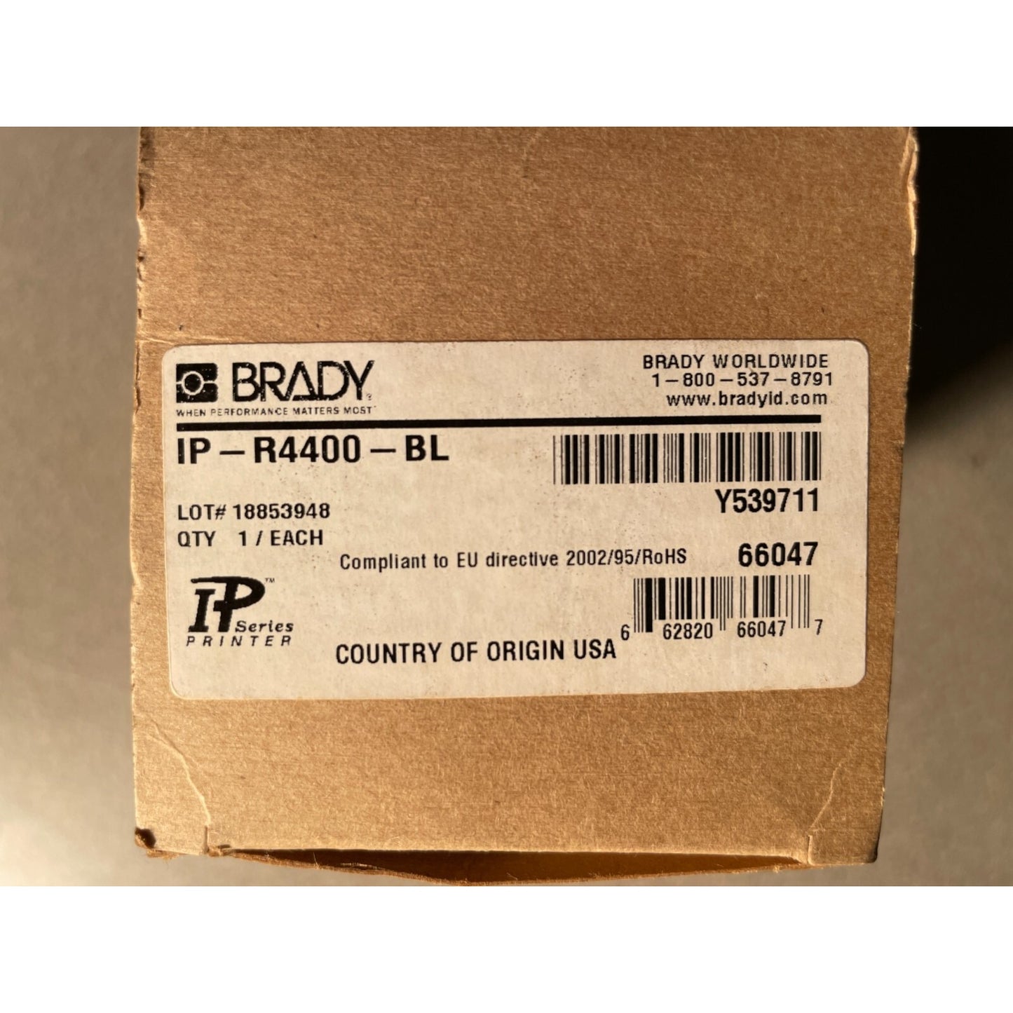 Brady IP-R4400-BL Blue Y539711 box label