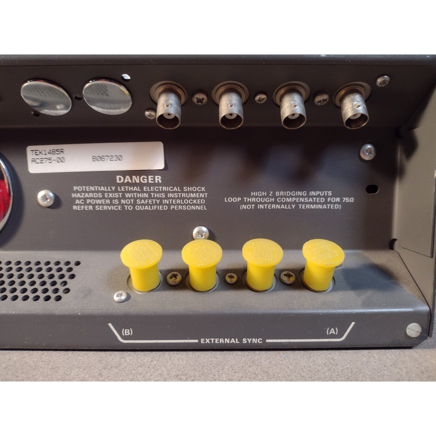 Tektronix 1485R Waveform Monitor closeup of back panel connections