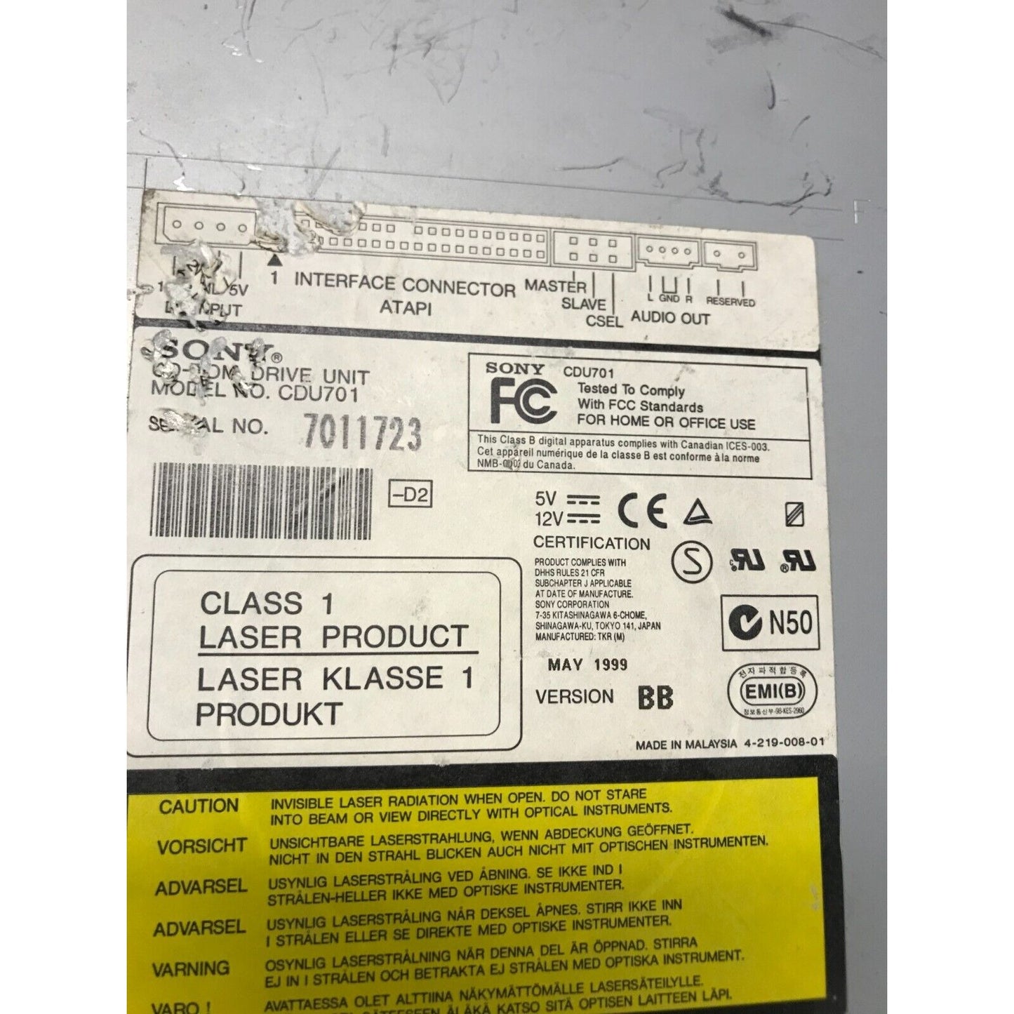 Sony Disc Drive CDU701 label