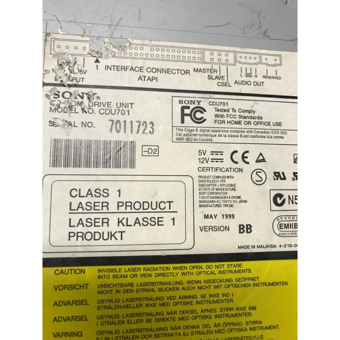 Sony Disc Drive CDU701 label
