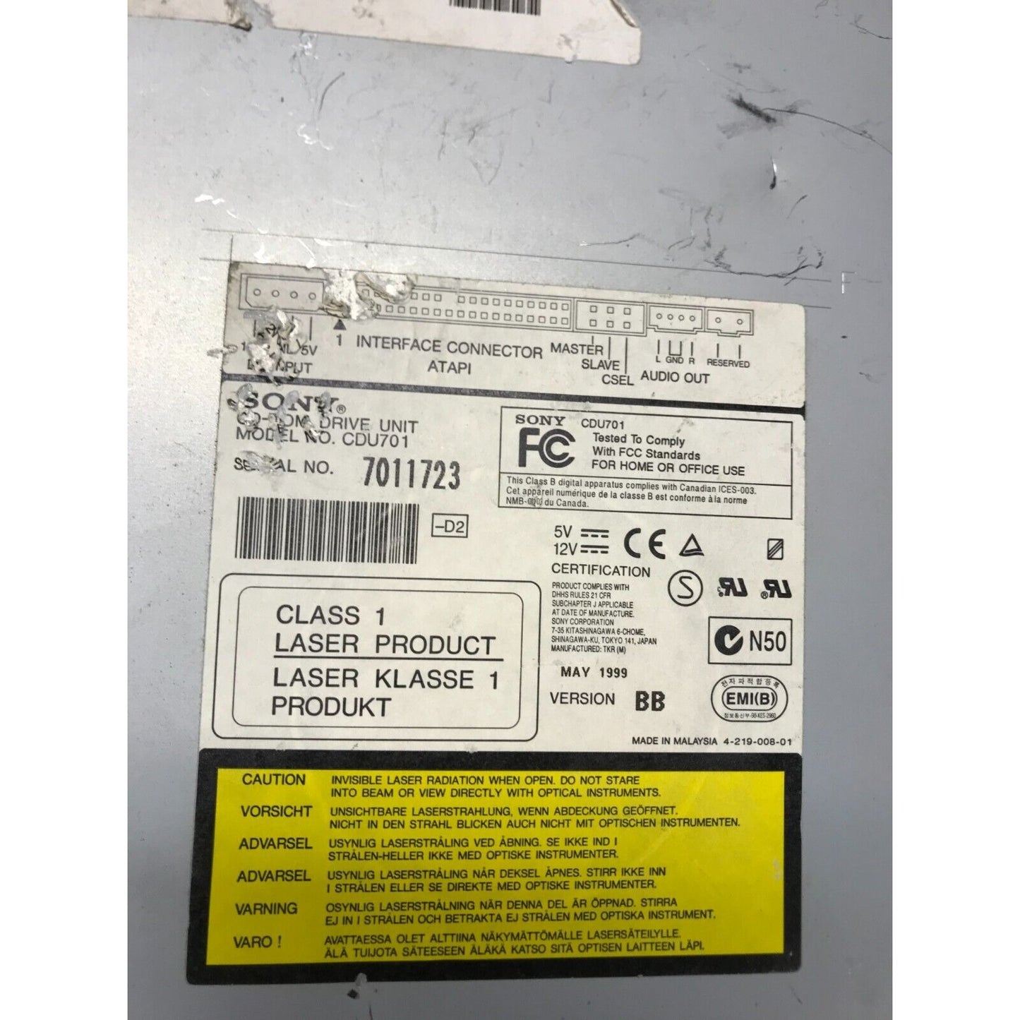 Sony Disc Drive CDU701 label