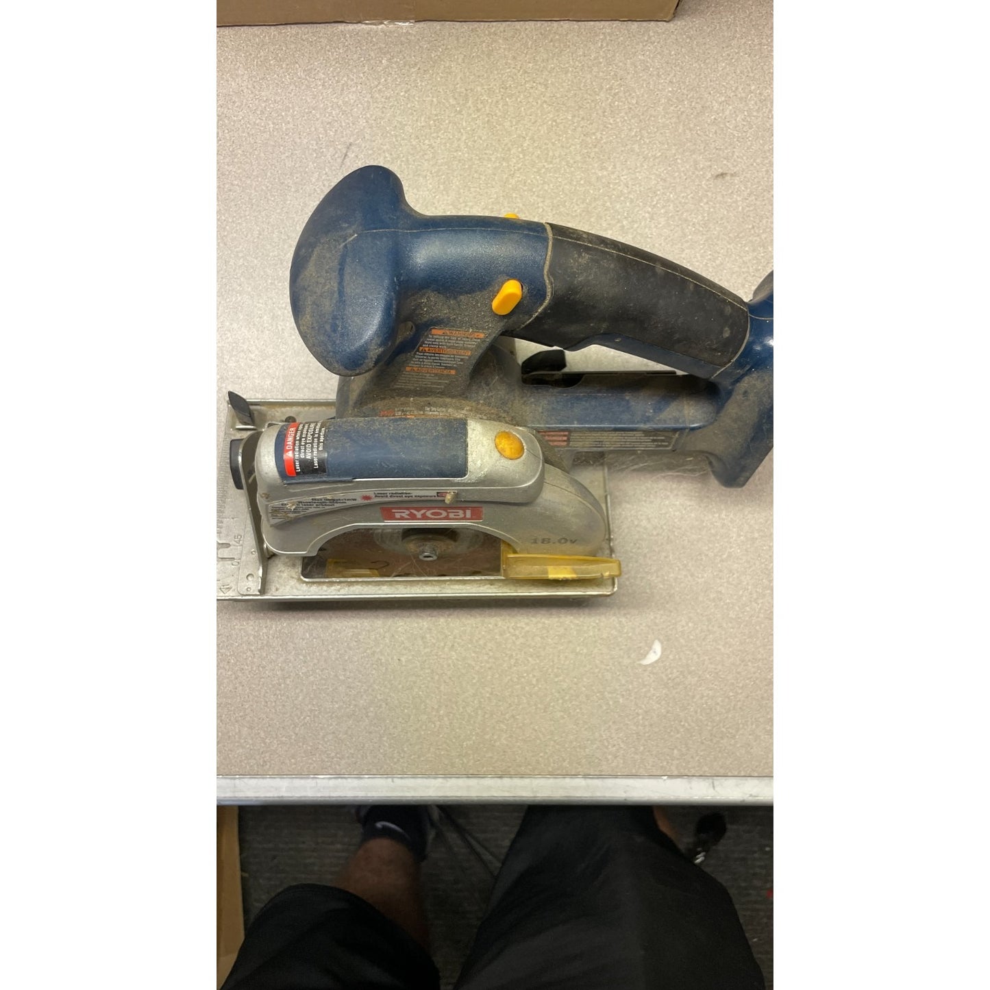 RYOBI 18 volt Cordless Circular Saw top and side view of saw