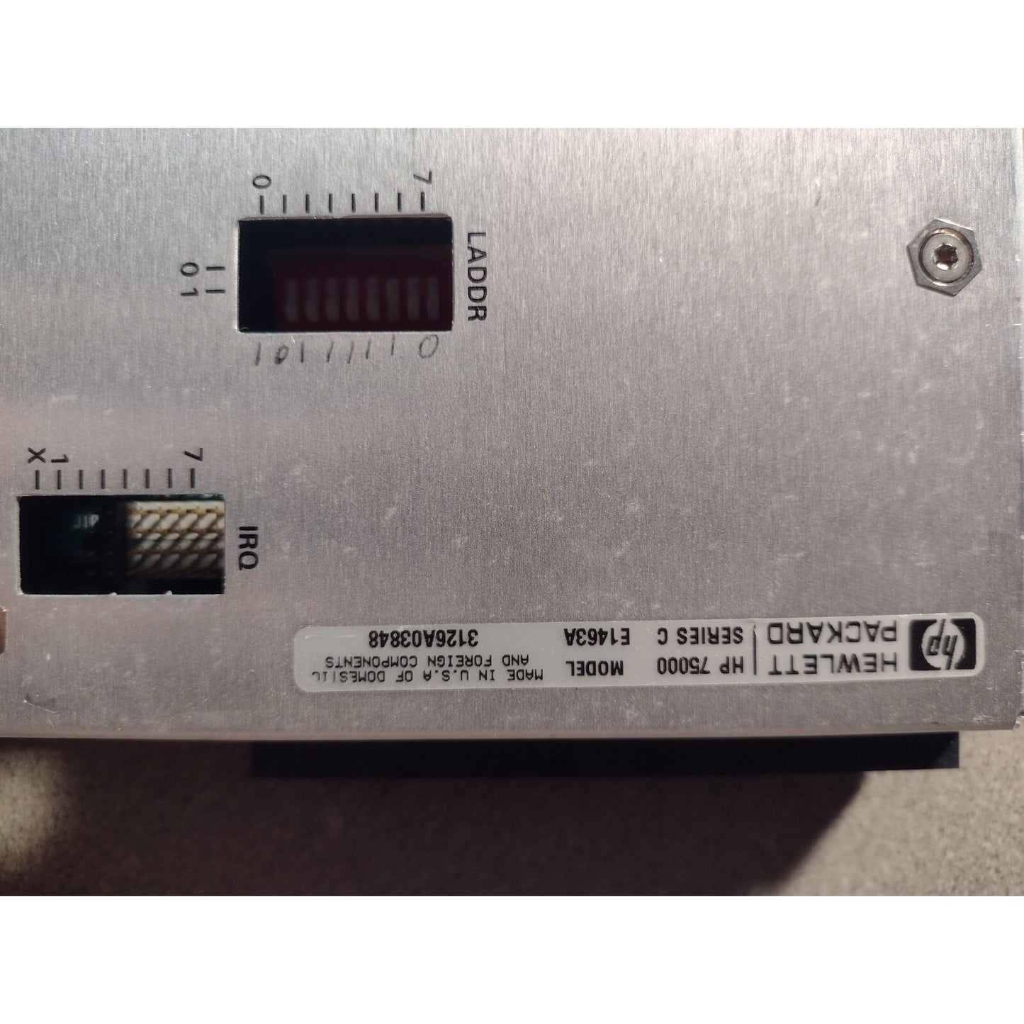 AGILENT HP E1463A 32-Channel, 5 Amp, Form C VXI Switch back panel switches and label closeup