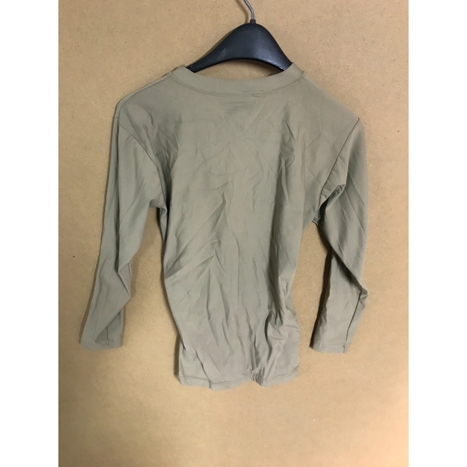 Dri-Duke Moisture Control Military Army Green/Tan Thermal Long Sleeve Women's Small back of shirt on hanger