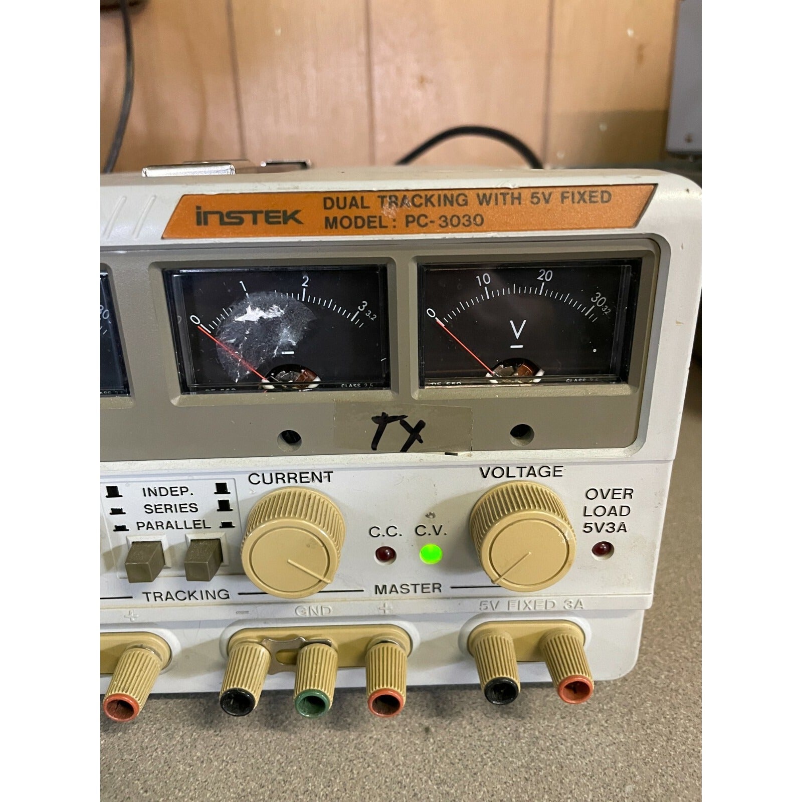 Instek Lab DC Power Supply Model PC-3030, Dual Tracking with 5V Fixed right side of front panel close up