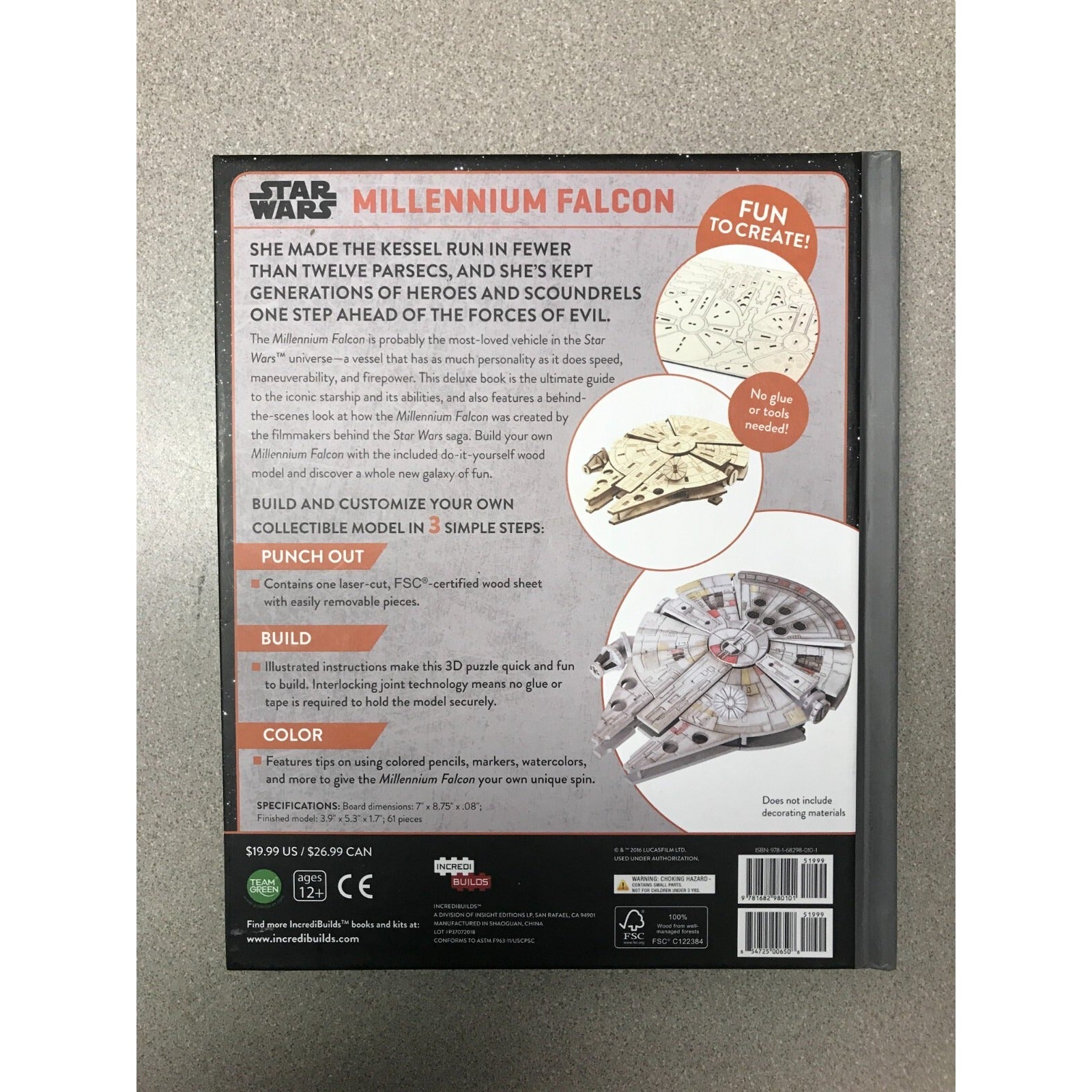 Star Wars Deluxe Book and Model Set - Millennium Falcon back of package with item details