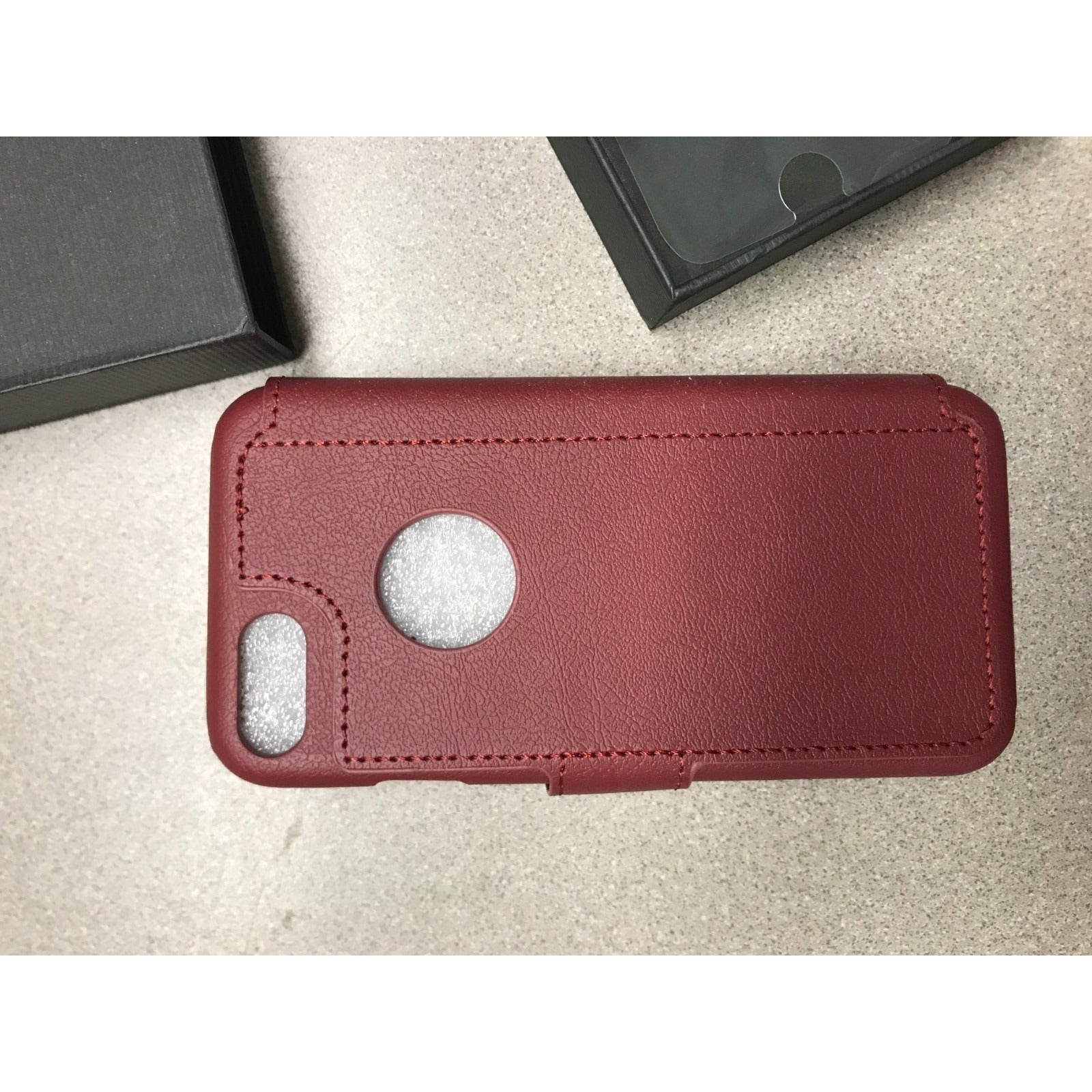 Leather iPhone 8 Wallet Case and Screen Protector Burgundy Lupalegacy front of wallet case closeup