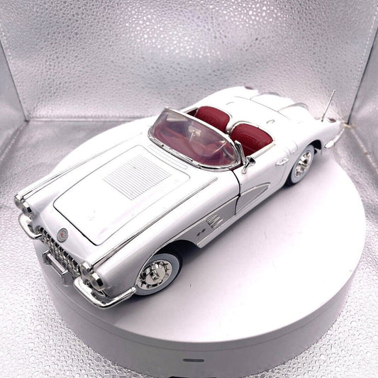 Motormax 1958 Corvette White Die Cast, Red Interior, 1/18 Scale, No. 73109 front/driver's side view