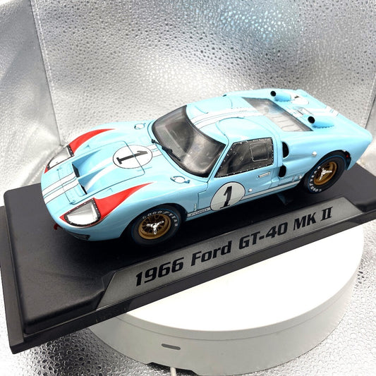 1966 Ford Gt-40 MKII #1 Light Blue Die Cast with Base, Scale: 1/18 driver's side view