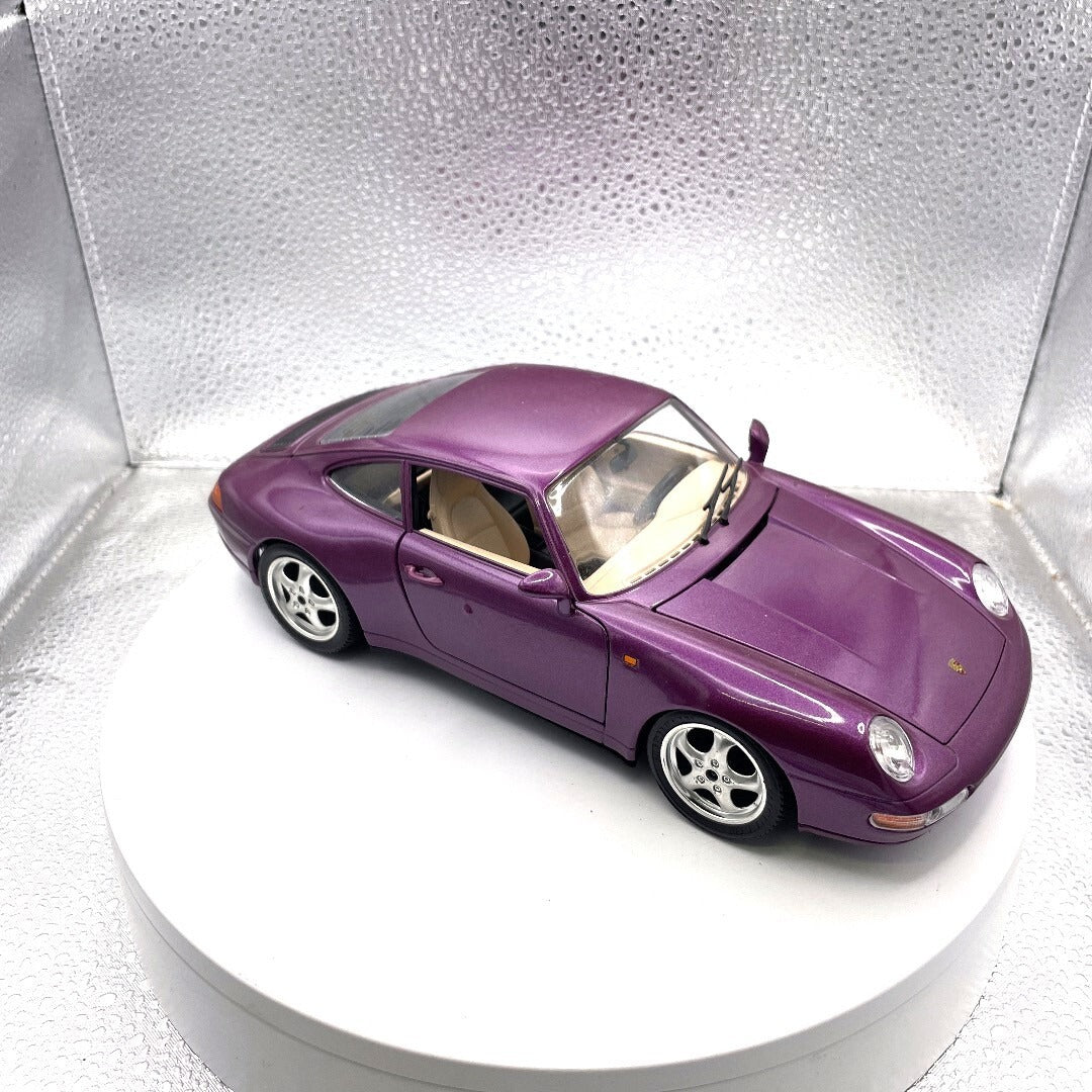Burango 1993 Porsche Carrera 911 Purple Die Cast, Scale: 1/18 passenger side/front view
