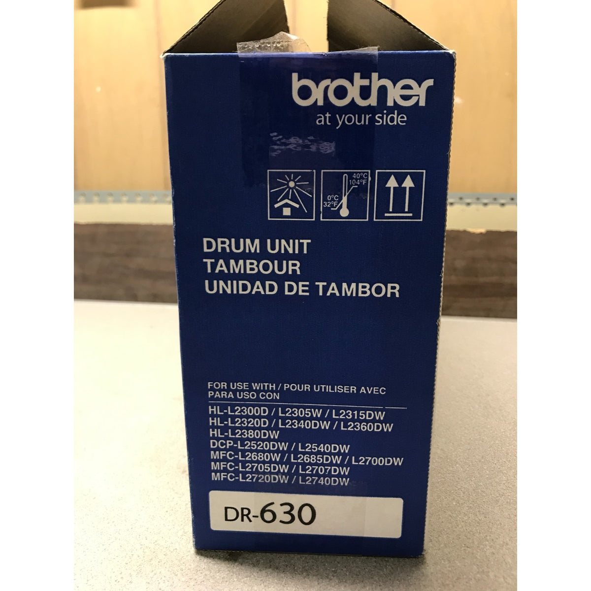 Brother DR-630 Drum Unit side of box listing compatible models