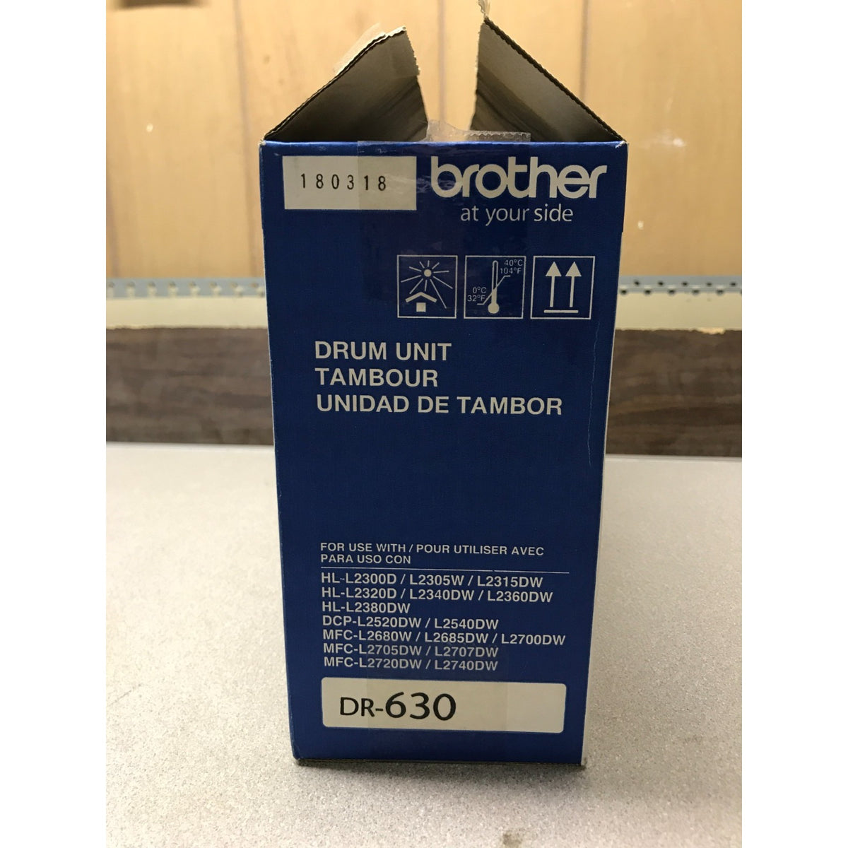 Brother DR-630 Drum Unit side of box listing compatible models