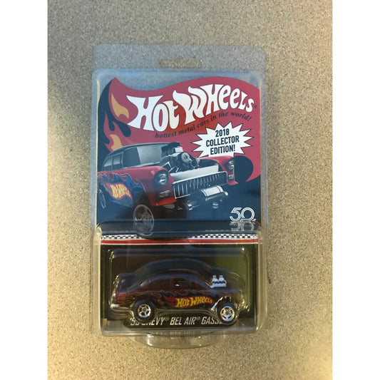 2018 Collector Edition Hot Wheels HW '55 Chevy Bel Air Gasser 50th Anniversary front of package displaying car