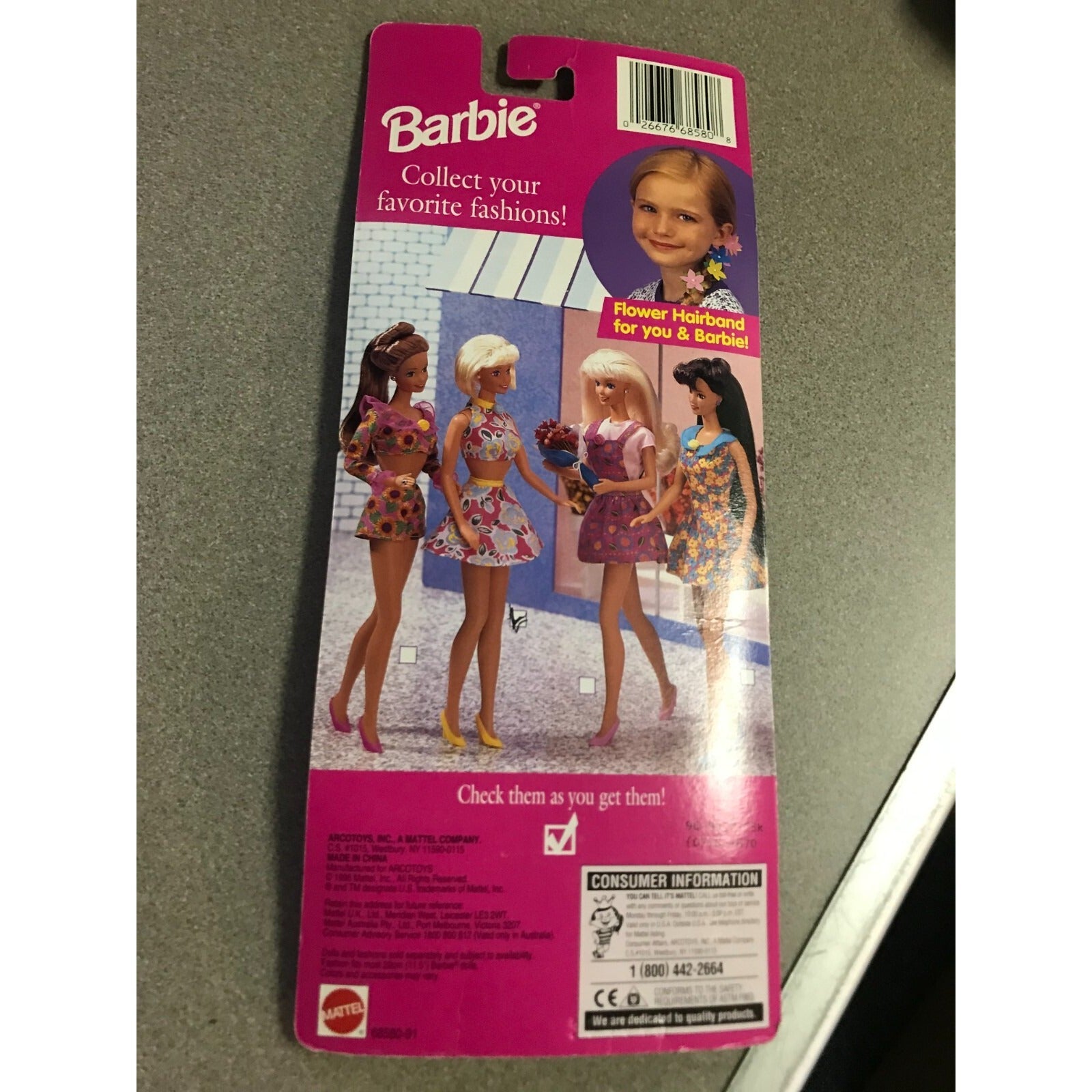 Mattel Barbie Flower Pretty Fashions 68580-91 back of package item details