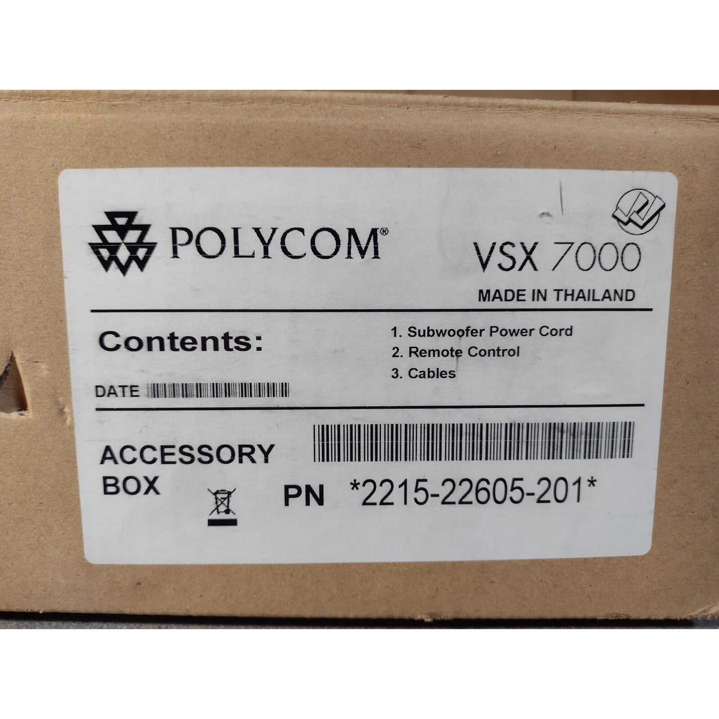 Polycom VSX 7000, PN 2215-22605-201 label close up