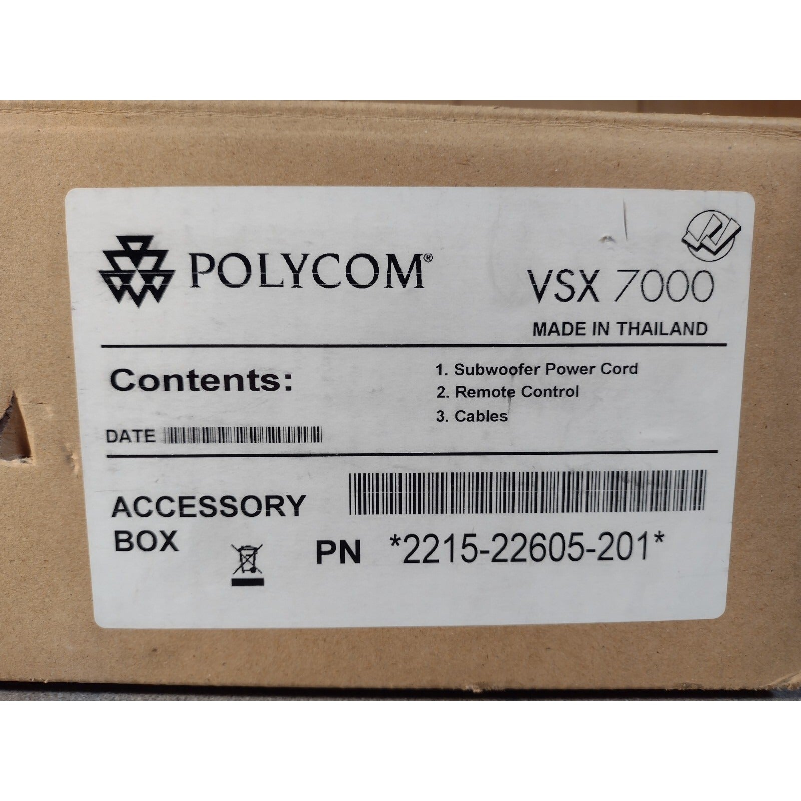 Polycom VSX 7000, PN 2215-22605-201 label close up
