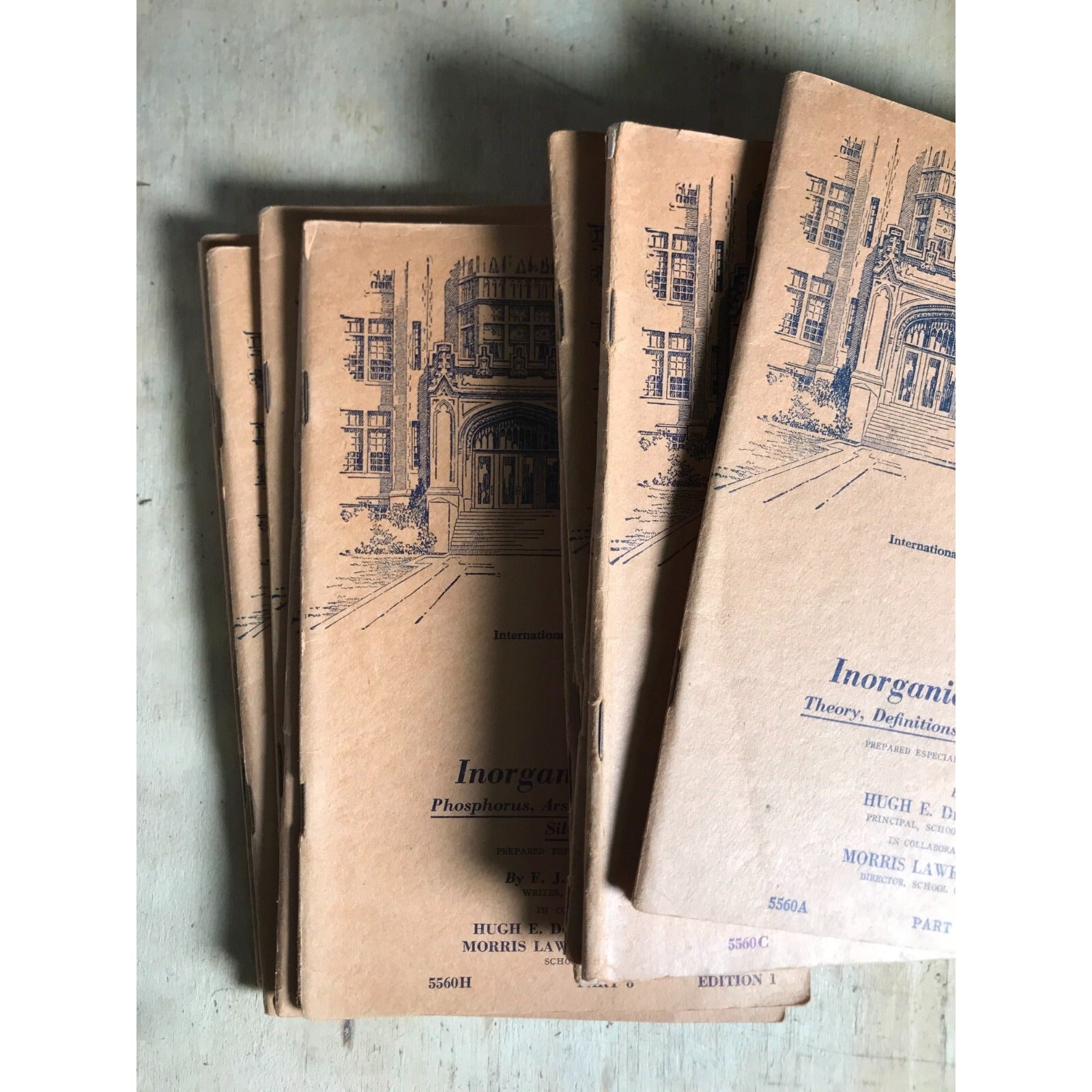 Inorganic Chemistry (Part 1-12) - Hugh E. DeFazio and Morris Lawrence - International Correspondence Schools - Scranton. PA multiple books front covers 