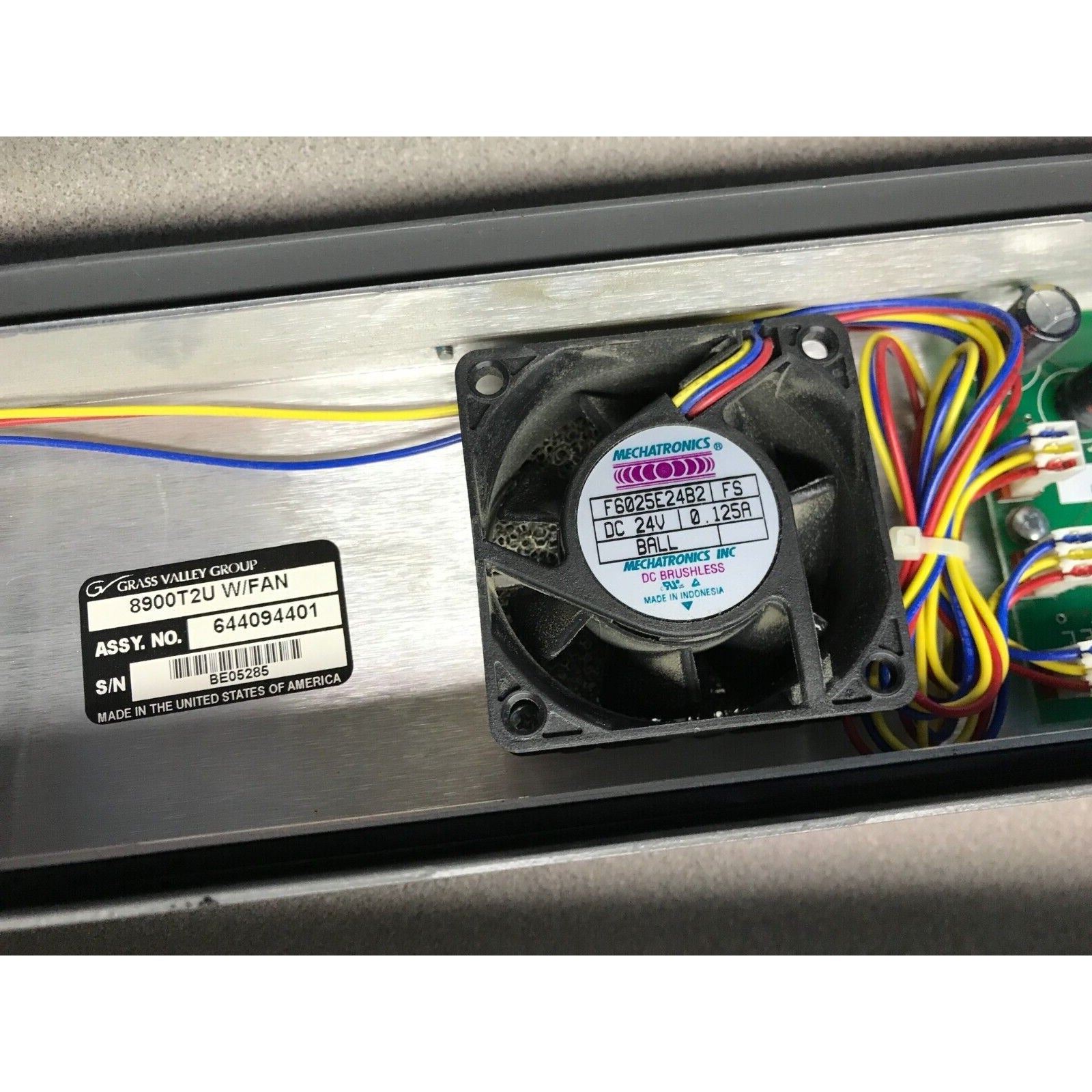 Grass Valley Group 8900 Series Chasis with cards internal view fan product label closeup