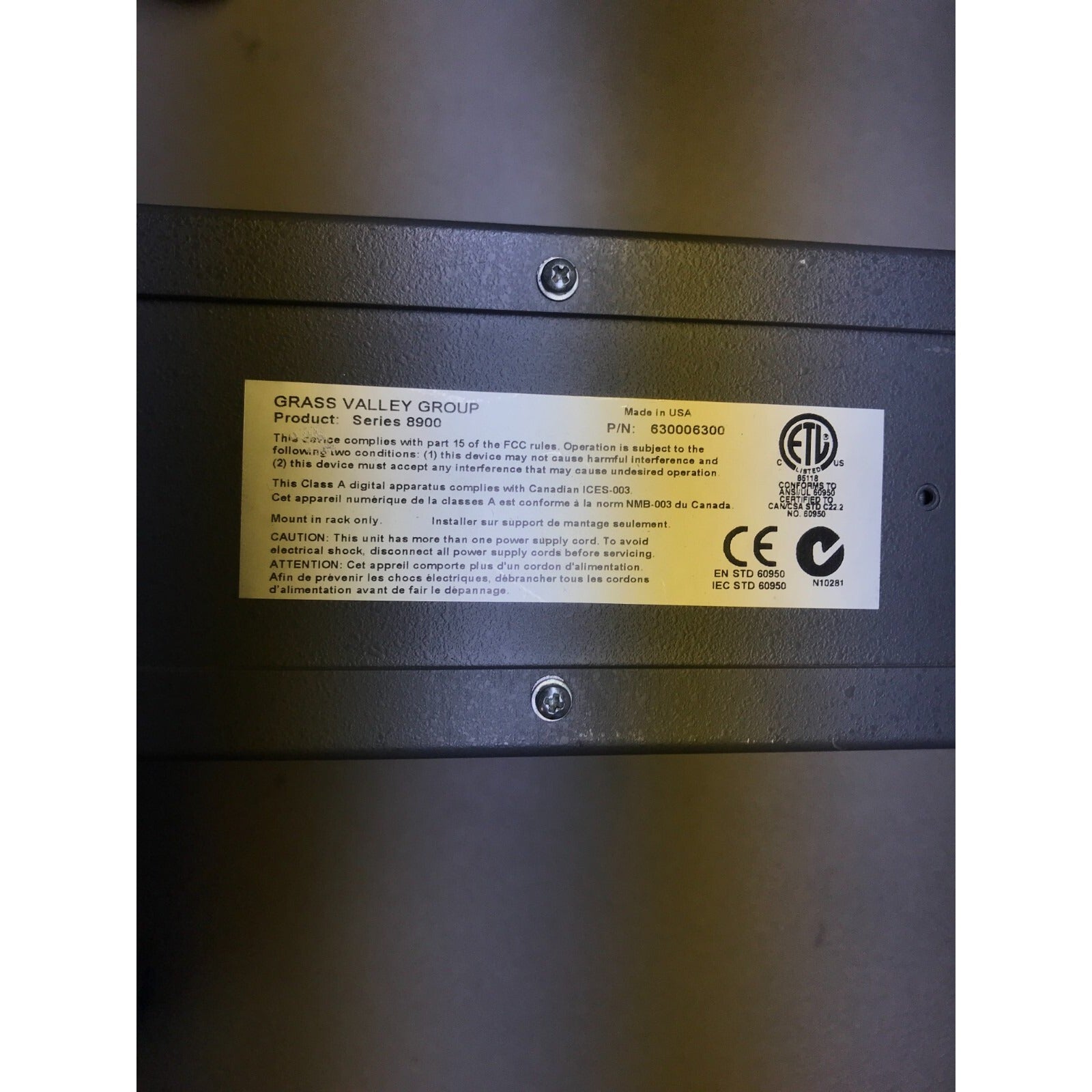 Grass Valley Group 8900 Series Chasis with cards product label