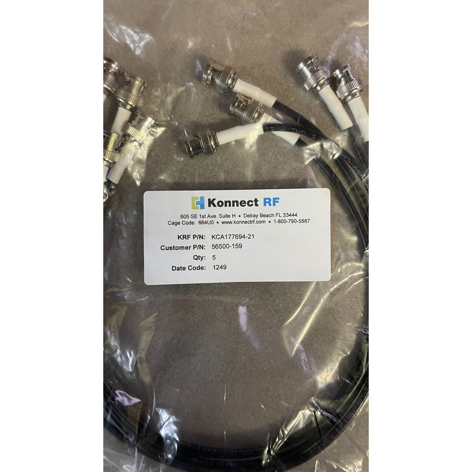 Packaged RF cables with Konnect RF label on a white background