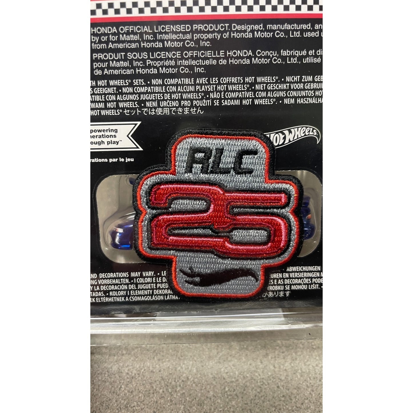 Hot Wheels 1995 Honda Integra Type R - Red Line Club Exclusive back of package closeup of RLC 25 logo embroidered patch