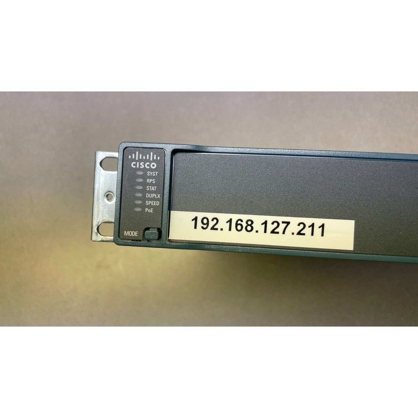 Cisco Catalyst 2960 Series PoE-24 closeup of front panel LED status displays