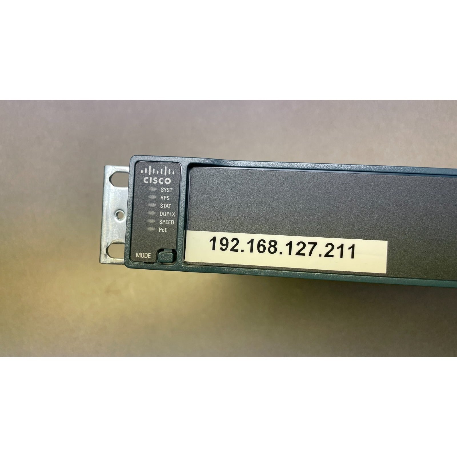 Cisco Catalyst 2960 Series PoE-24 closeup of front panel LED status displays