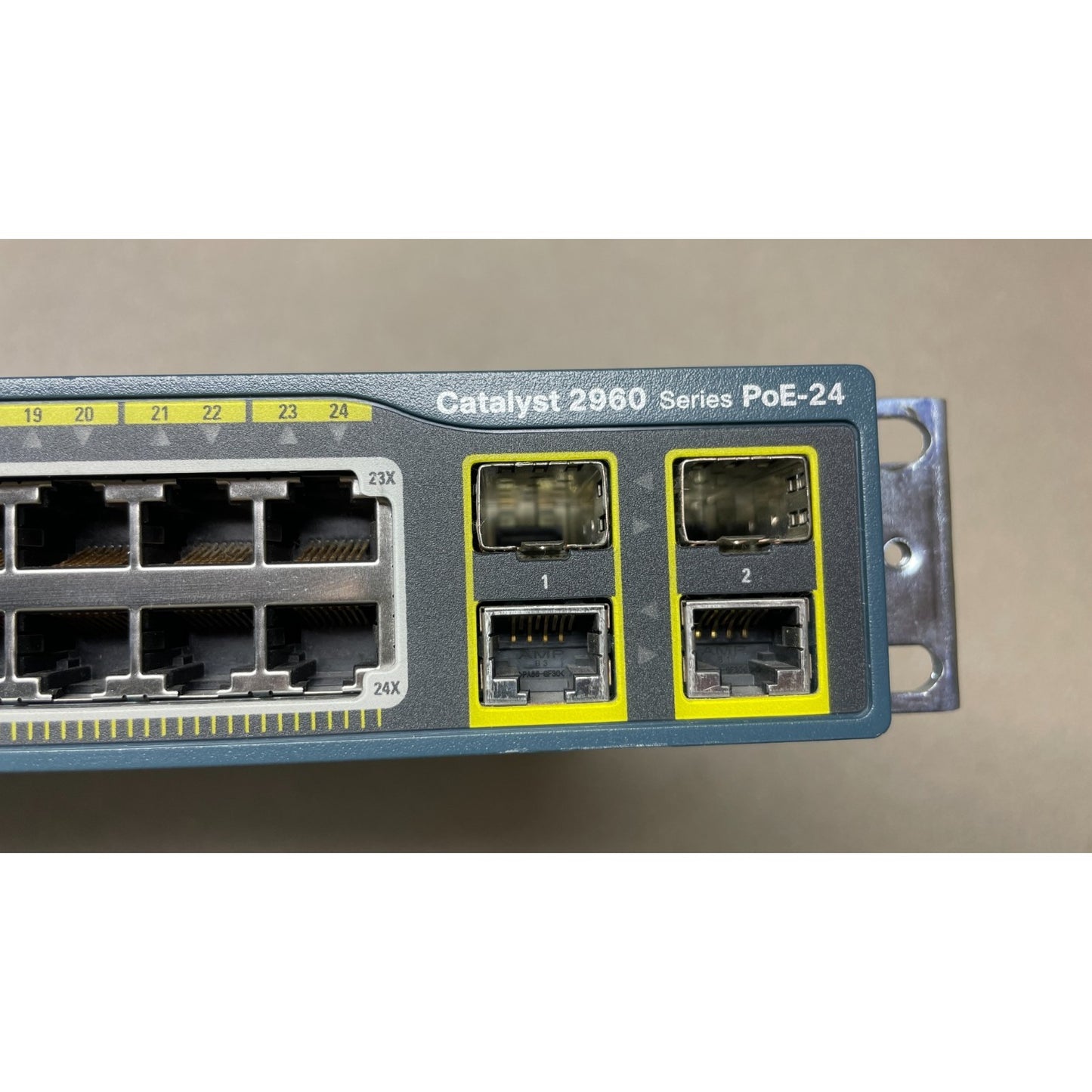 Cisco Catalyst 2960 Series PoE-24 closeup of front panel network ports