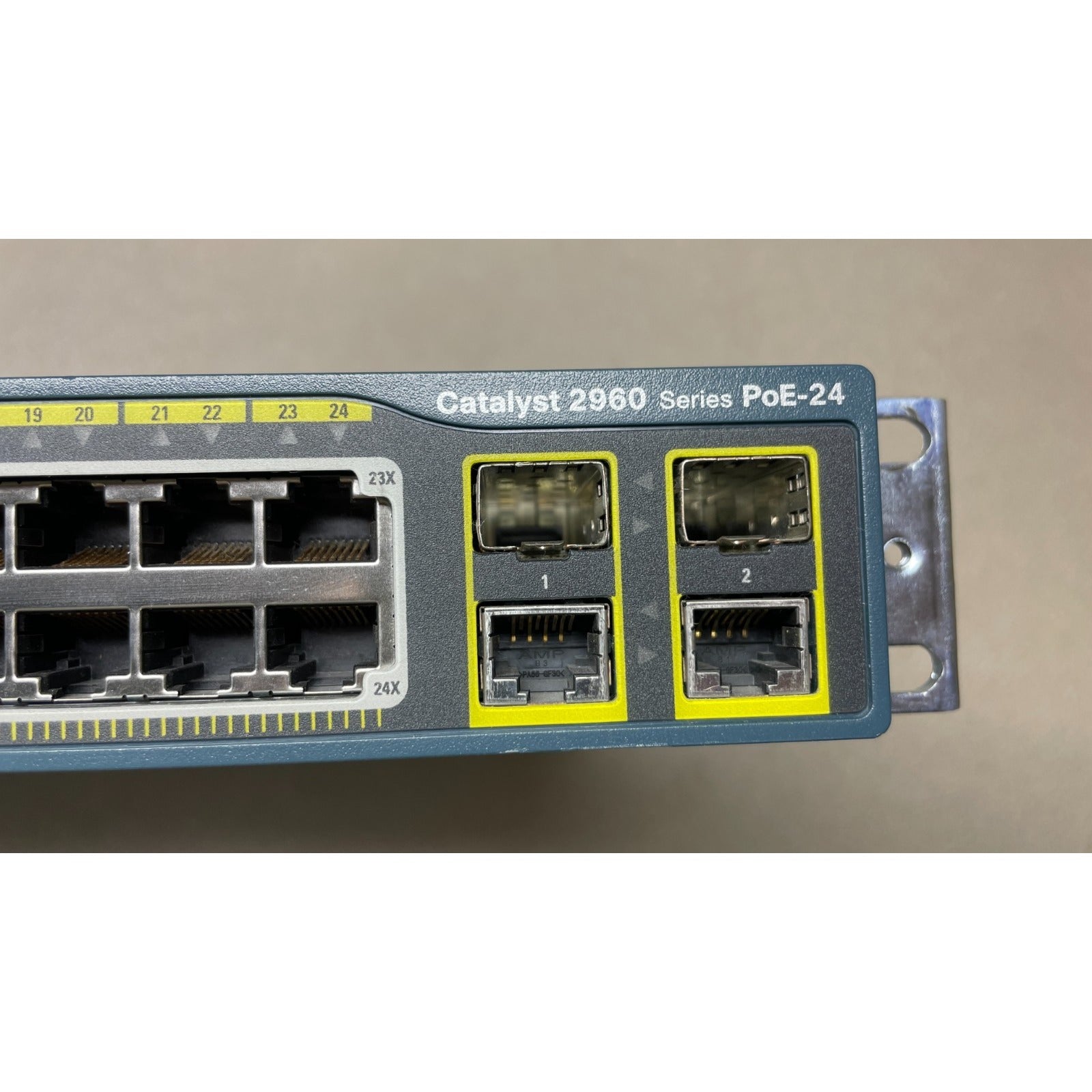 Cisco Catalyst 2960 Series PoE-24 closeup of front panel network ports
