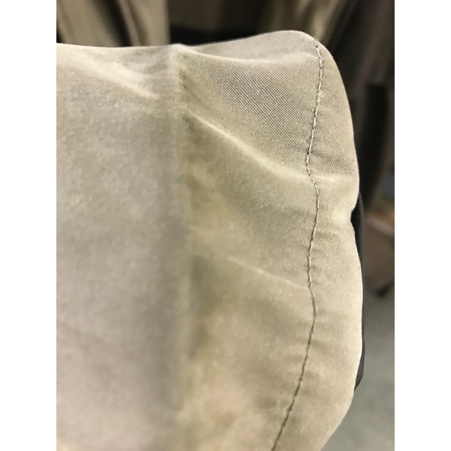 Liz Claiborne Vintage Women's Brown zipper closure Rain Coat Jacket Size XL with detachable hood closeup of inside of cuff some discoloration