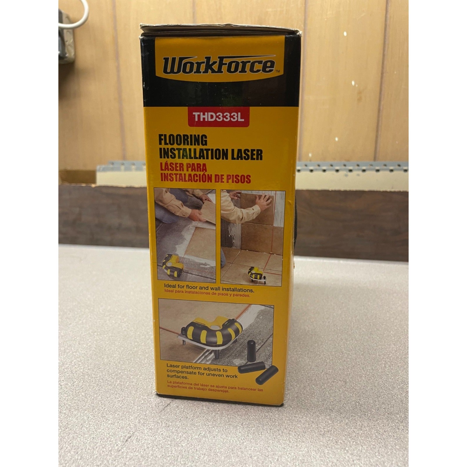 Workforce Flooring Installation Laser, THD33L, 234941 side of box with product images details