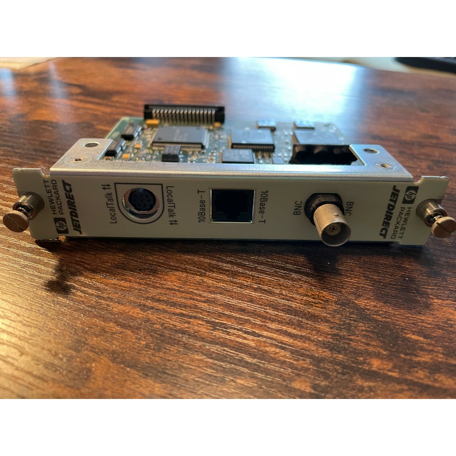 HP JetDirect 5182-4752 Rev B Laser Printer Ethernet Network Card 10Base-T front view with connections