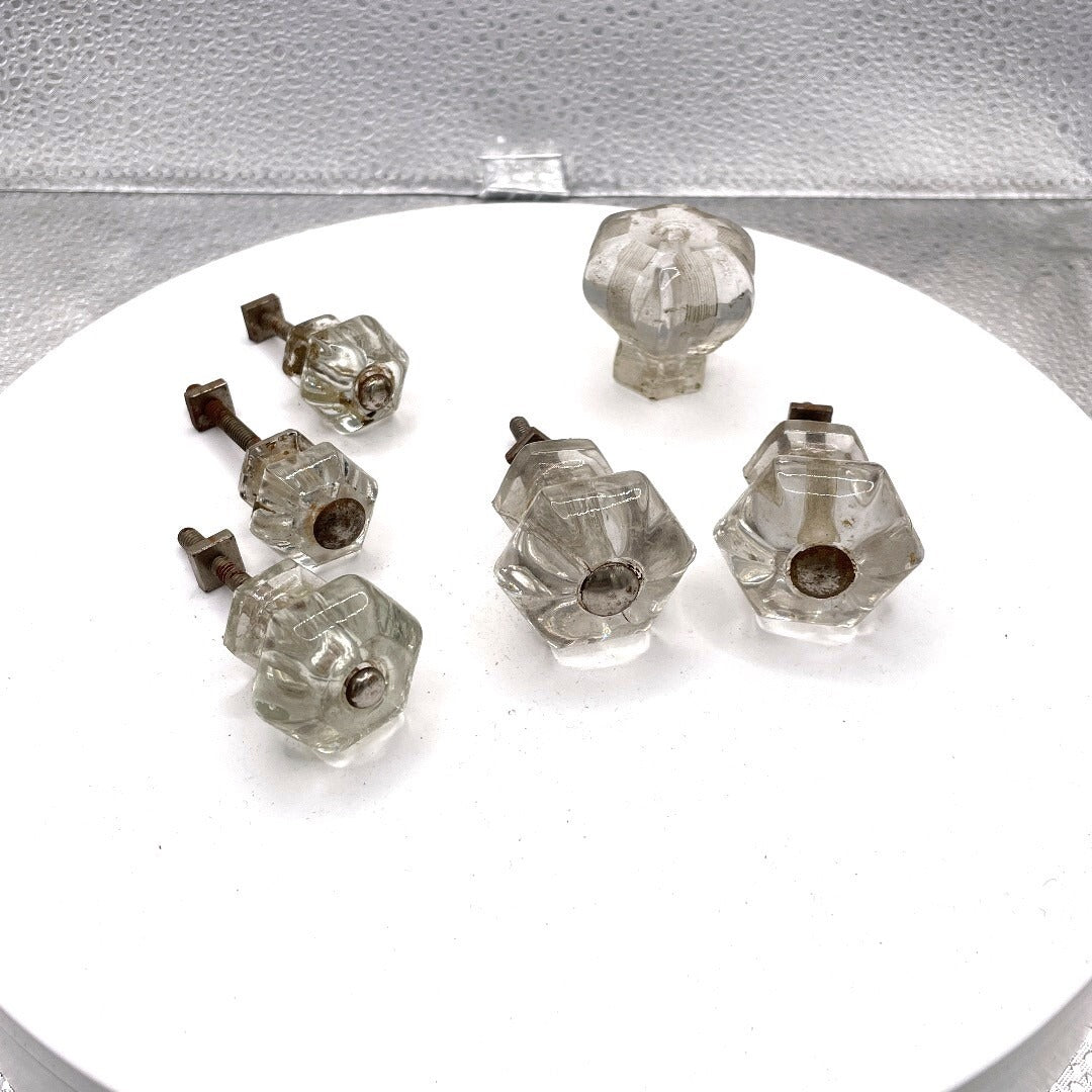 Antique Clear Dresser Knobs - Lot of 6